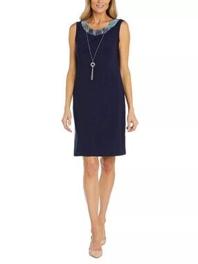 r&m richards sleeveless metallic dress and jacket R & M Richards Plus Size Shift Dress & Metallic Jacket - Navy